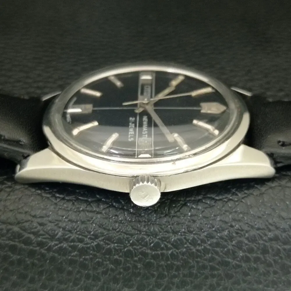 Vintage 1974 Citizen Manual Wound Mens Silver Watch & Black accents
